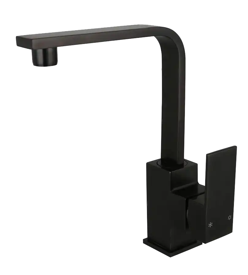 photo MITIGEUR LAVABO PLAZA BLACK PVD BEC HAUT MOBILE NOIR MAT