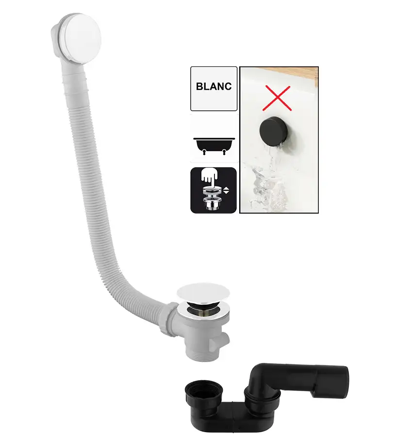 photo 1 Vidage De Baignoire Avec Fermeture Clic-clac Et Trop Plein Finition Blanc Mat - V1011B