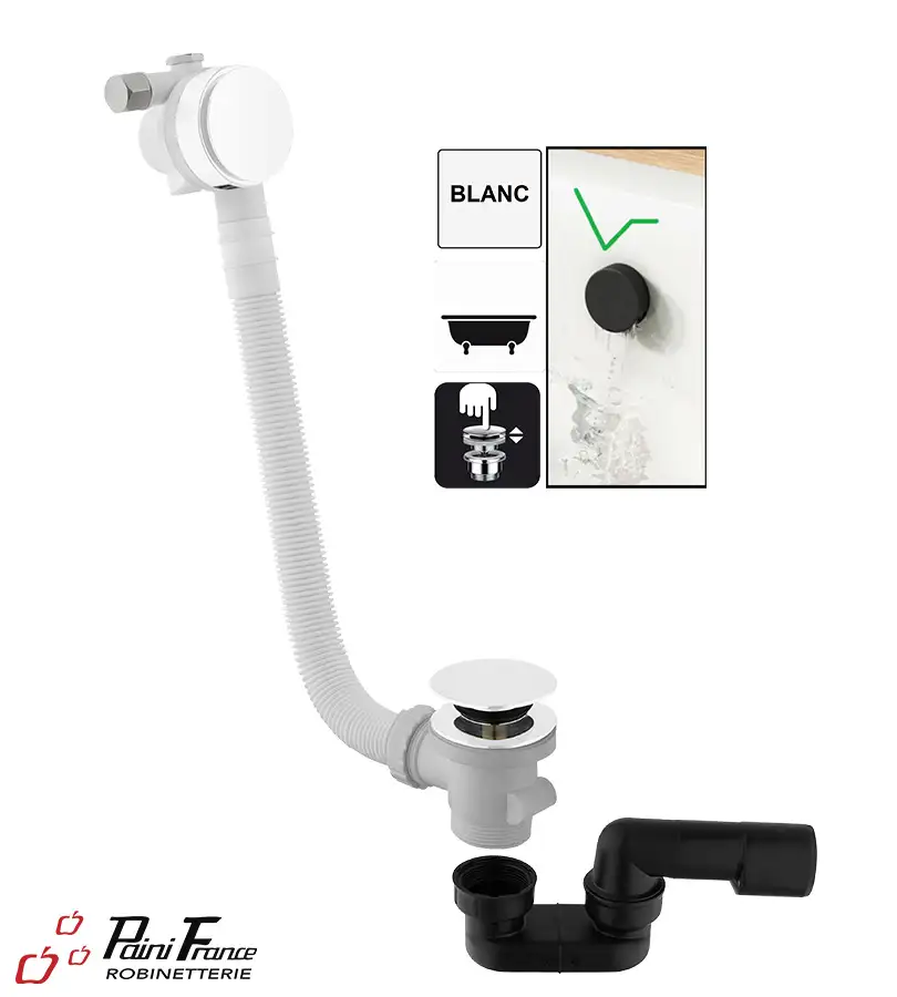 photo 1 Vidage De Baignoire Avec Remplissage Par Le Trop Plein Et Fermeture Clic-clac Finition Blanc Mat - VR2611B